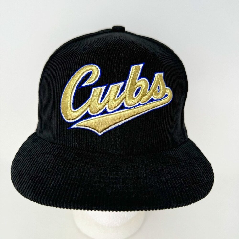 NWT Chicago Cubs Corduroy Fitted Hat 7 1/4‎ Cap MLB Baseball Black Gold Mens